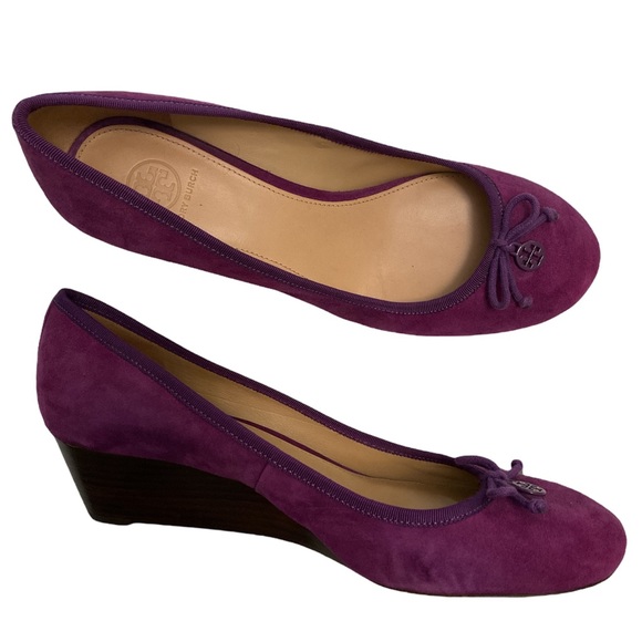 Tory Burch Shoes - Tory Burch Genuine Leather Plum Purple Suede Slip On Wedge Shoes